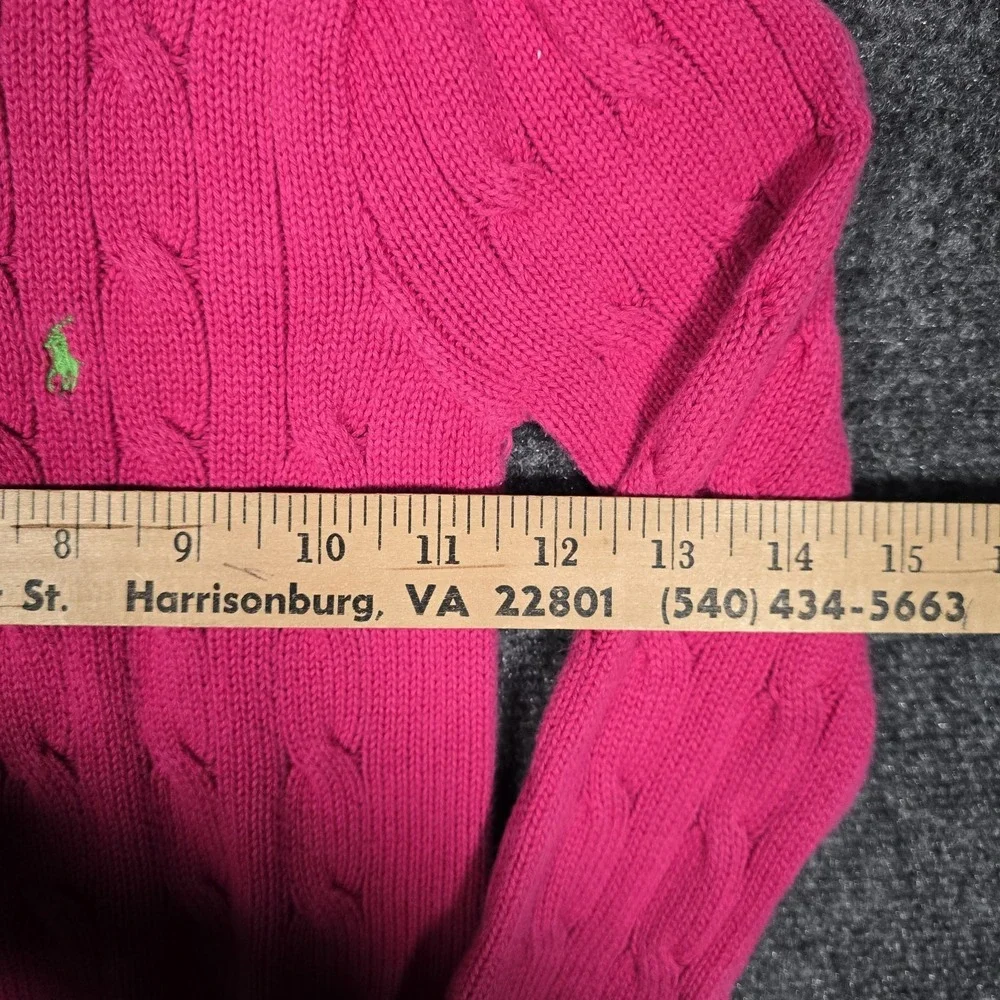 Vintage Ralph Lauren Sweater Girls 4/4T Cable‎ Knit Hot Pink Green Logo Button